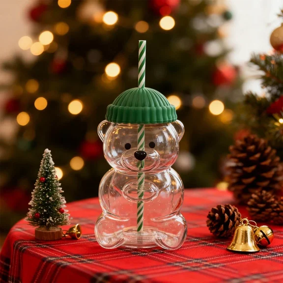 Duuda Cute Bearista Bear Cup with Lid & Straw, Shatterproof Iced Coffee Mug | Holiday Gift