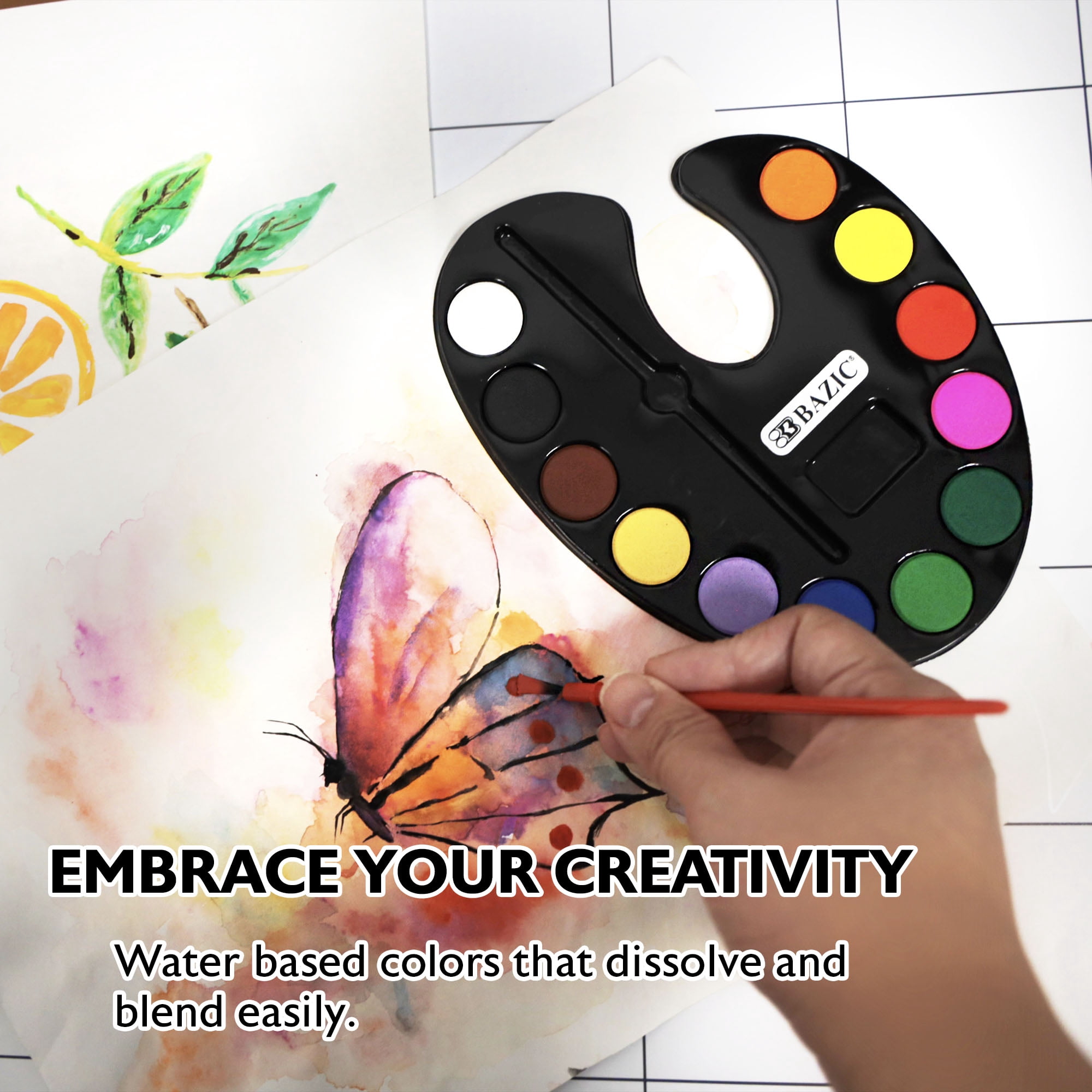 BAZIC Watercolor w/ Brush, 12 Colors Non-Toxic Paint Set, 24-Pack