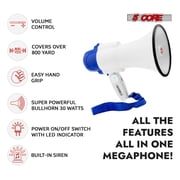 Megaphone 30W Bull Horn PA Speaker w 800 Yards Range Loud Siren Voice Amplifier Portable