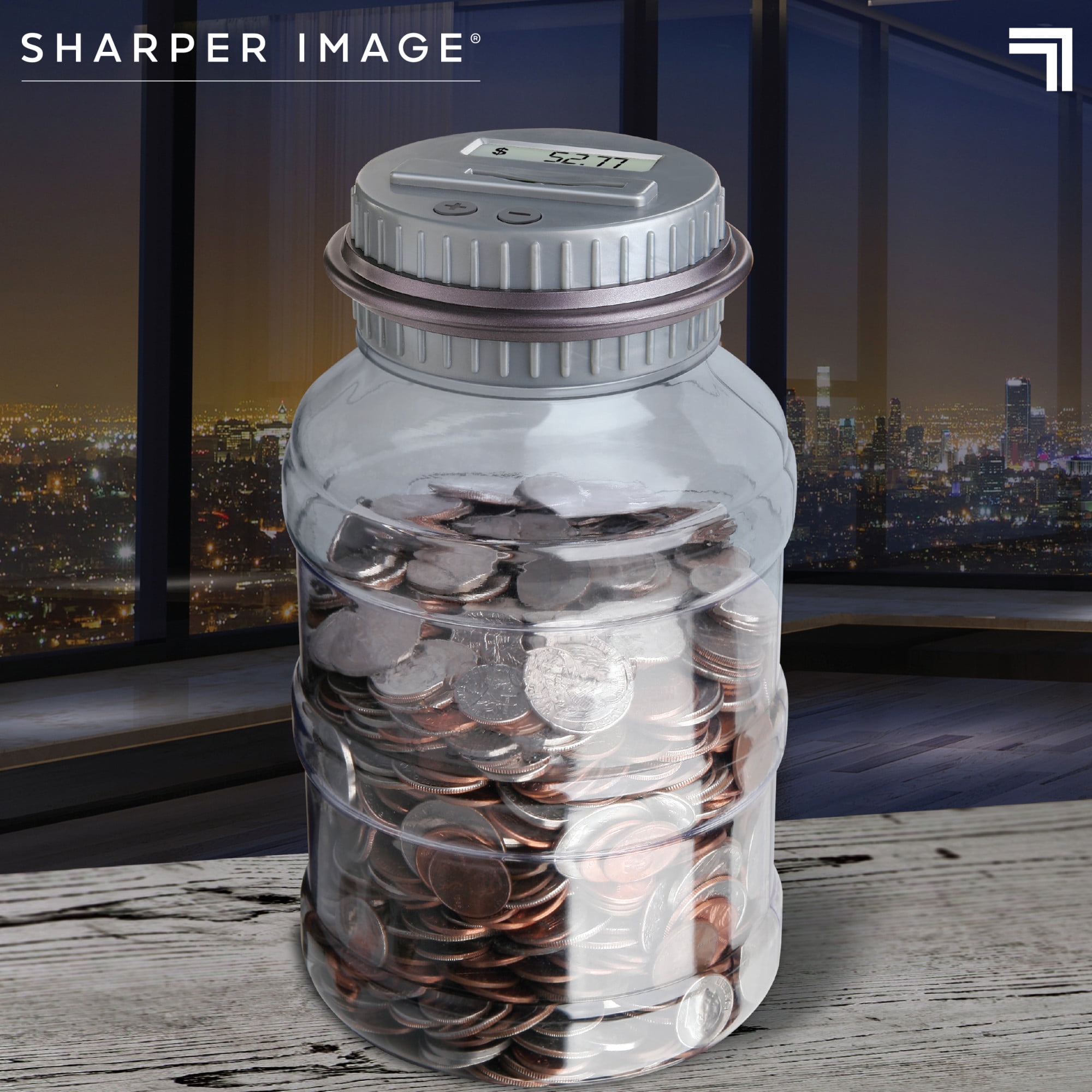 SHARPER IMAGE DIGITAL COUNTING MONEY JAR PIGGY BANK LCD RED LID NEW 