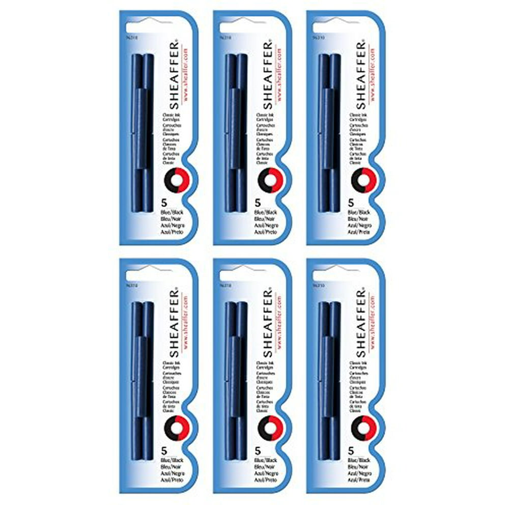 Sheaffer Skrip Ink Cartridges, 5/Pk Blister Card, Blue/Black, 6PACK