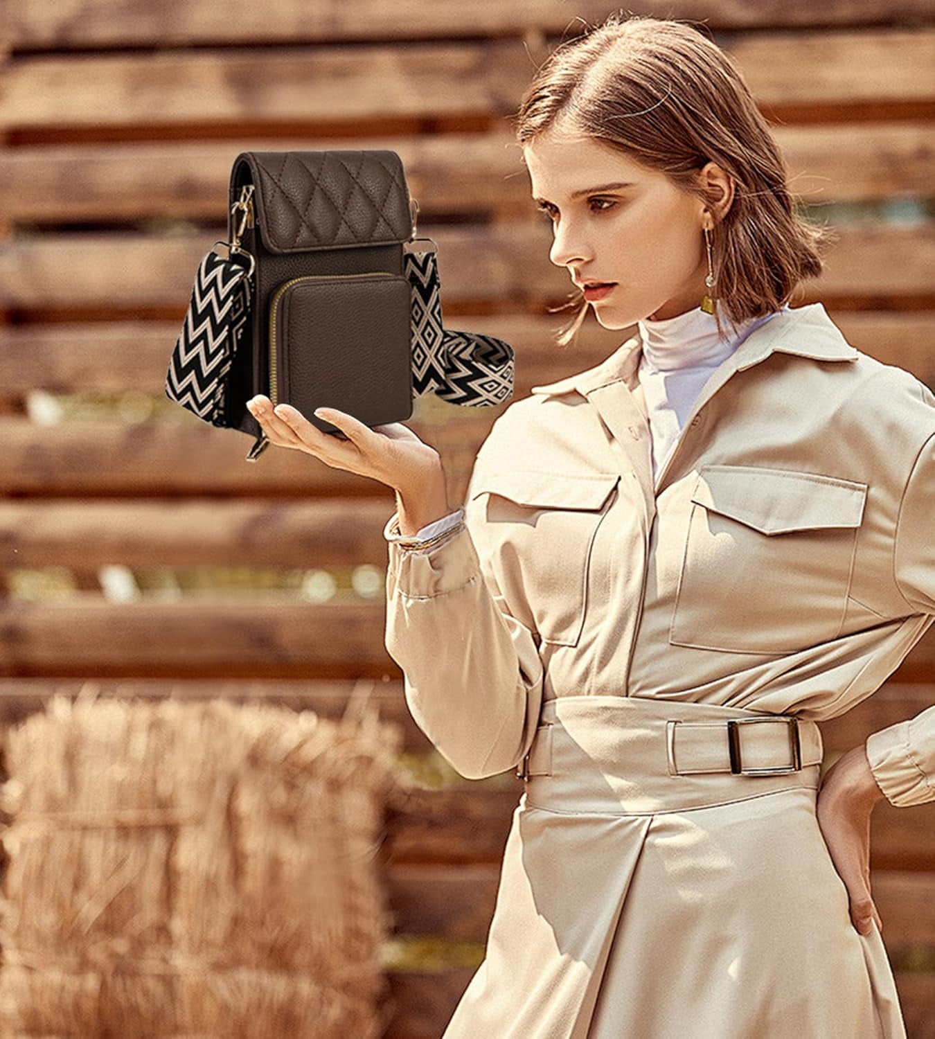 Small Leather Crossbody Bag for Women with Guitar Strap Mini Crossover Bags & Shoulder Purses with 2 Card Slots