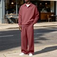thumbnail image 2 of gibobby Mens 2 Pieces Sets Long Sleeve Casual Polo Shirt Fall Winter Loose Sweatpants Lounge Vacation Outfits Set (Brick Red,M), 2 of 7