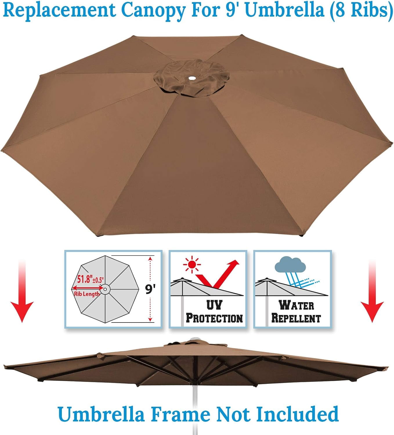 ALUVIERA 9ft Umbrella Cover Only for 8 Rib Outdoor Patio Umbrella Replacement Canopy Top