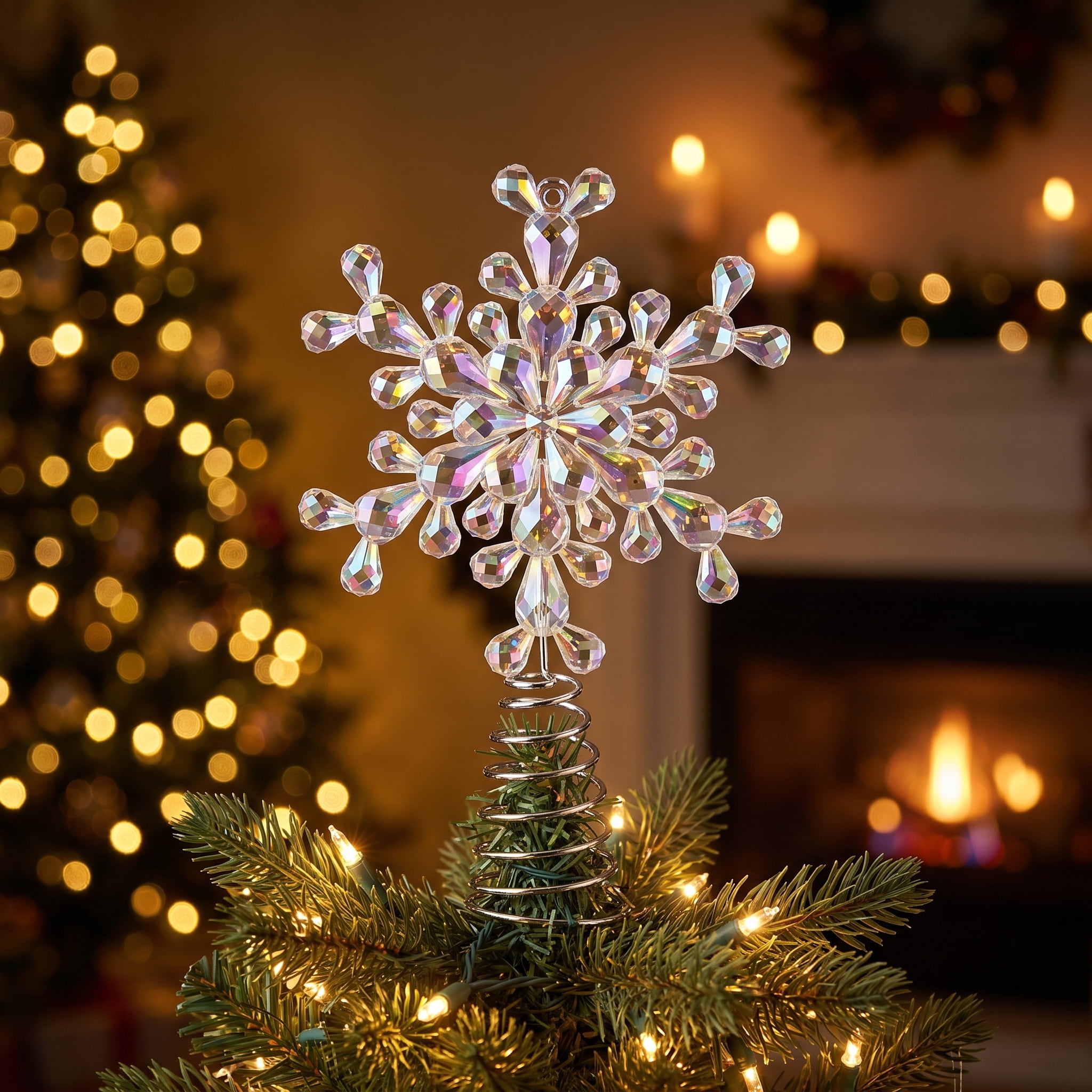 Mini Snowflake Christmas Tree Topper, Iridescent, 7", by Holiday Time