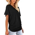 thumbnail image 4 of Camiseta informal para mujer, cuello en V, manga de murciélago, bata lateral, blusa, Tops de manga corta Fridja  bn6767, 4 of 9
