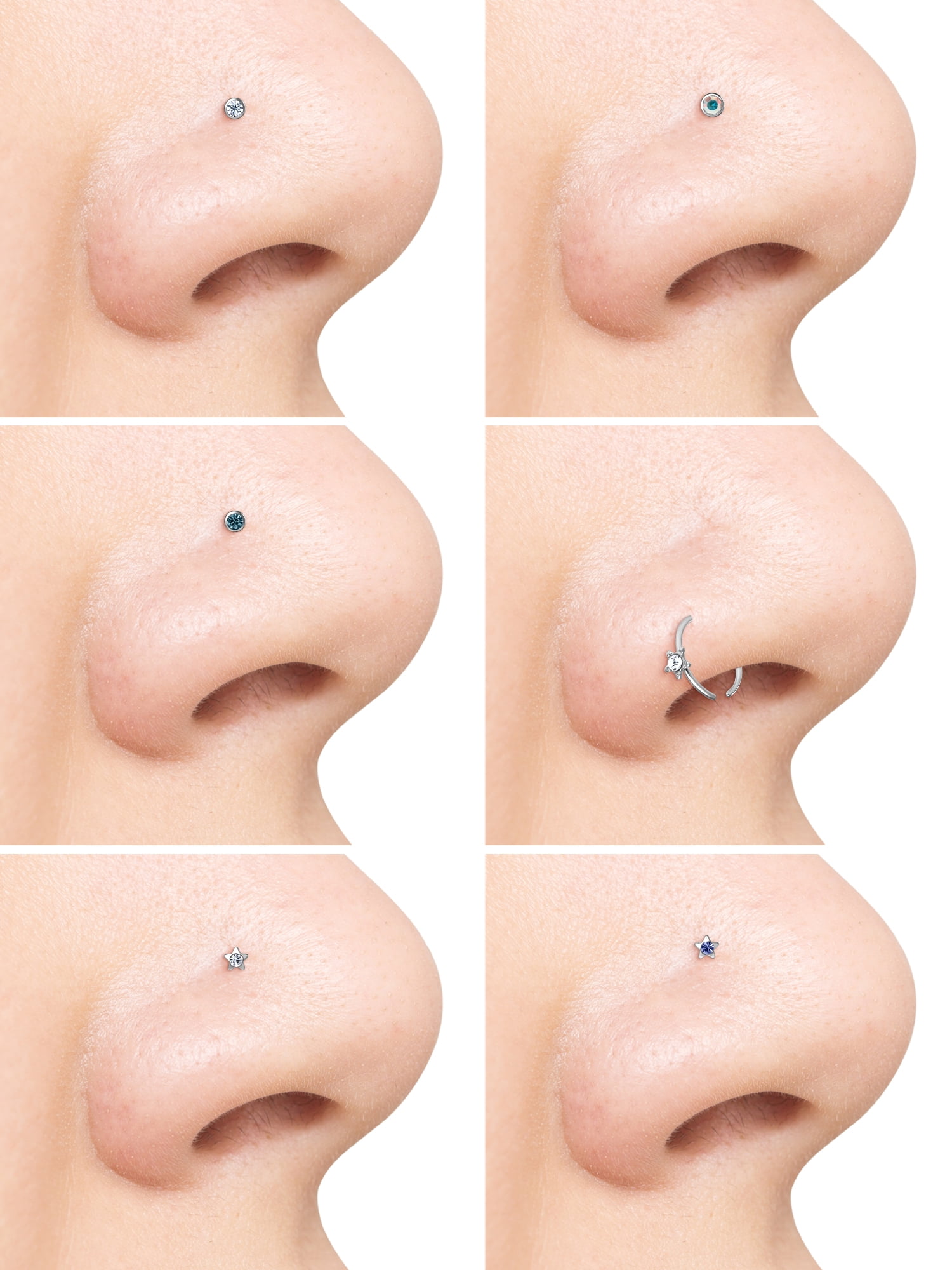 Sterling Silver CZ Earrings & Surgical Steel Nose Studs Set for Women