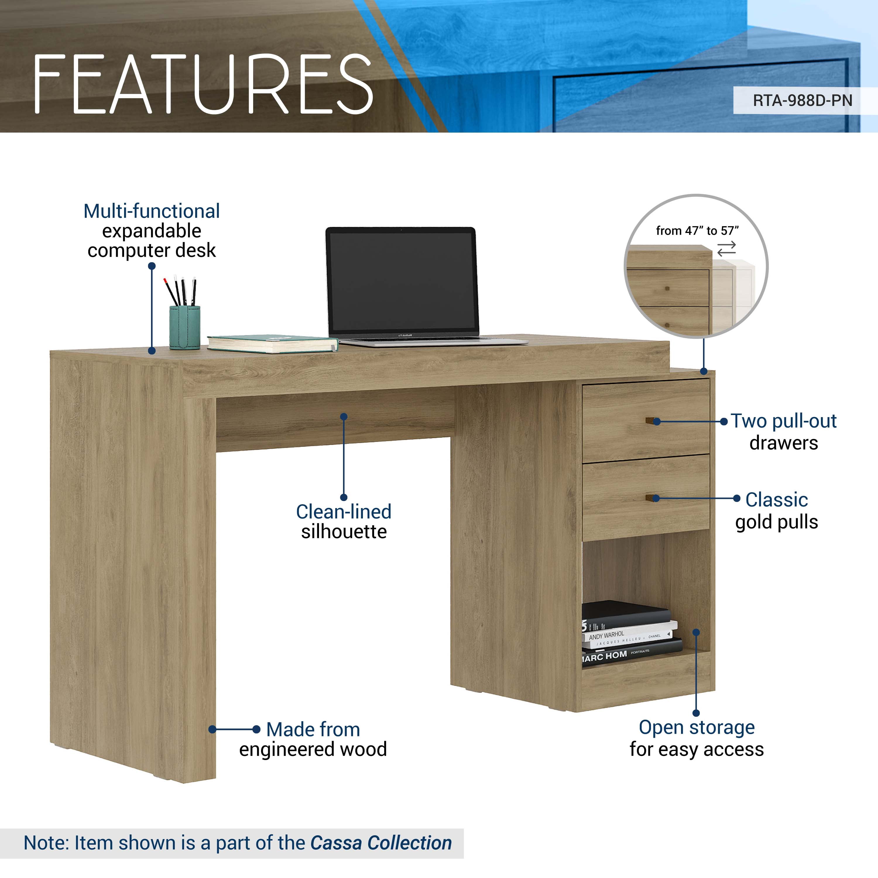 Expandable Home Office Desk, Pine