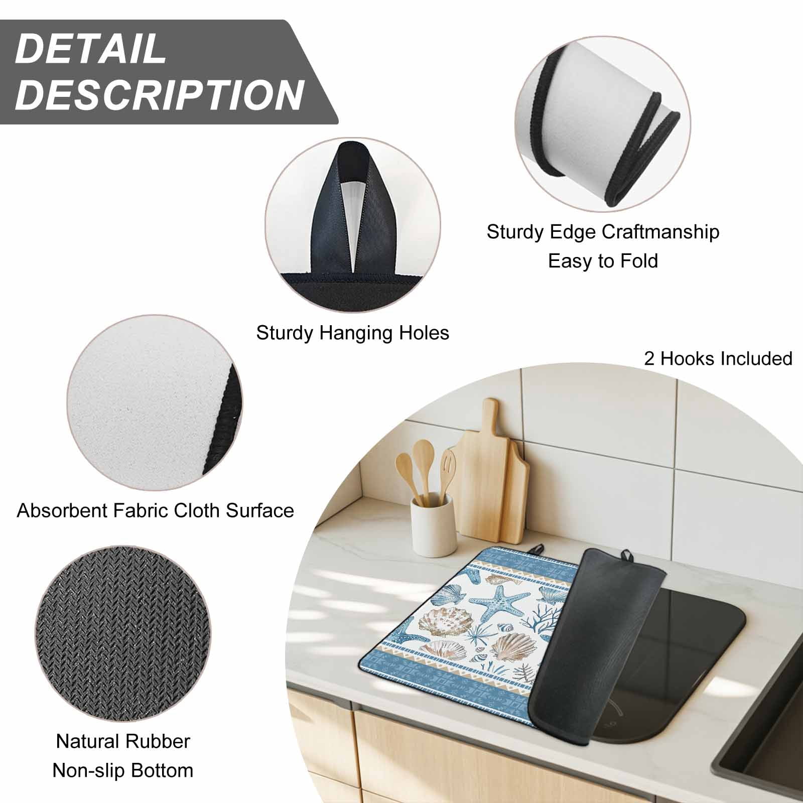 Blue Coastal Nautical Stove Top Cover for Electric Stove, Heat-proof & Non Slip Glass Top Stove Cover Protector, Summer Beach Starfish Shell Coral Kitchen Flat Cooktop Rubber Mat 24x21 Inches