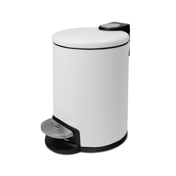 Acento 0.8 gal., Mini, Round Soft Close Premium Pedal Waste Bin for Bedroom, Bathroom, Home and Office, Step On Trash Can, Matte White