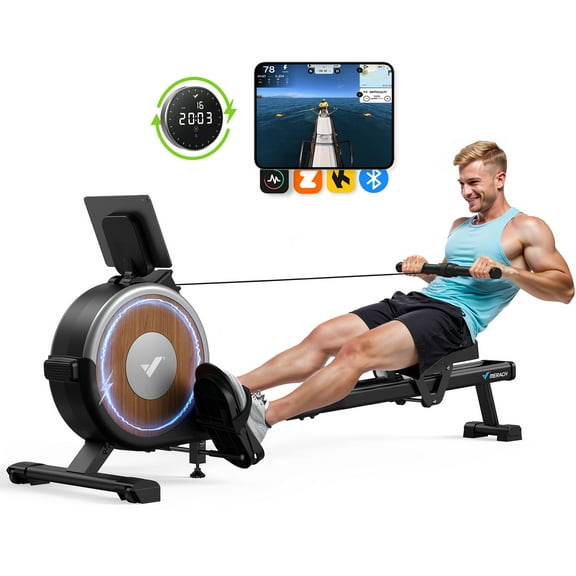 MERACH Self-Powered Rowing Machine, Magnetic Rower for Home Use, 16 Levels of Quiet Resistance, Dual Slide Rail, App Compatible, 350lb Weight Capacity