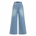 thumbnail image 2 of TIREOW Girls Loose Fit Casual Jeans Straight Wide Leg Elastic Waist Denim Pants Star Embroidered Baggy Denim Trousers(Blue,13-14 Years), 2 of 7