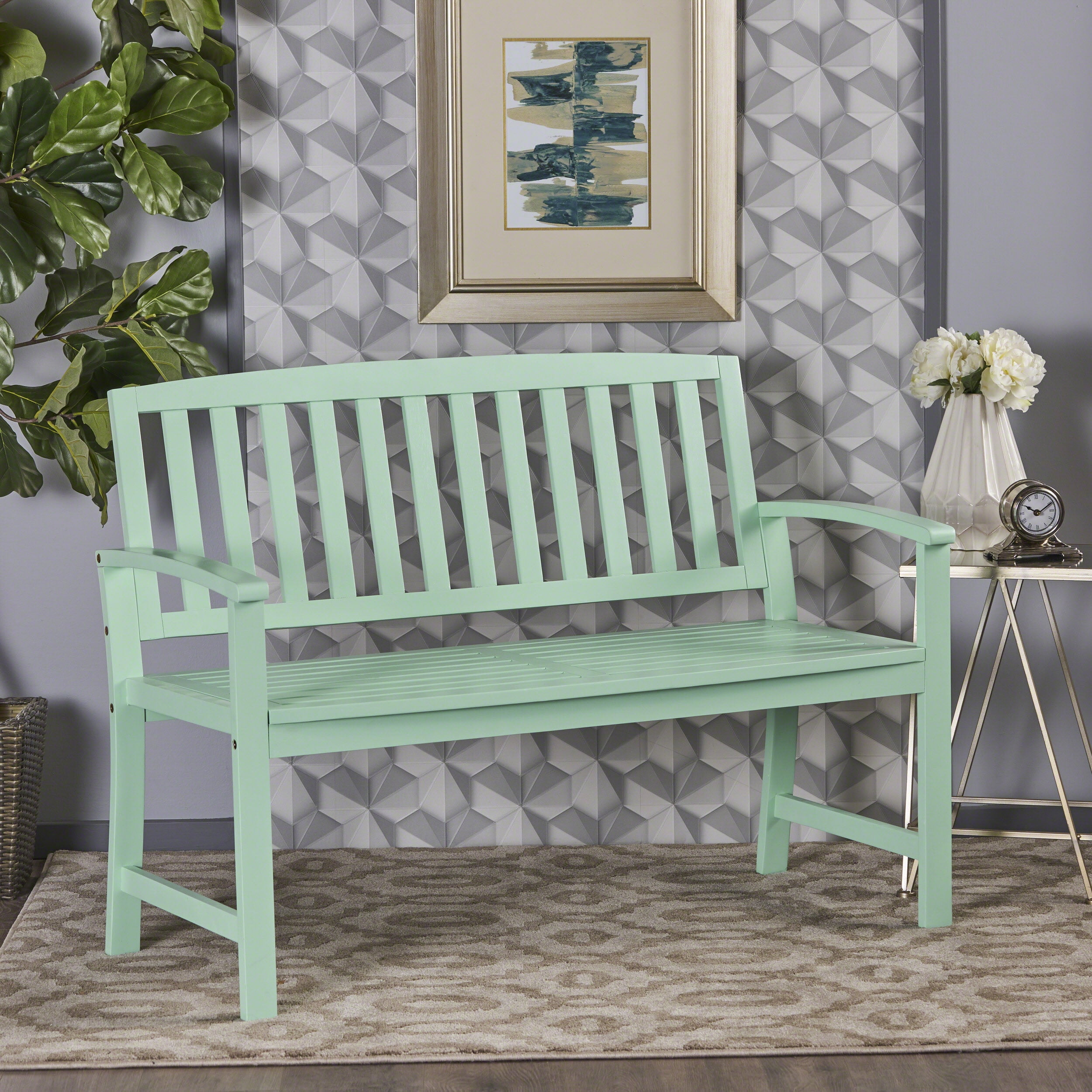 Outdoor Farmhouse Style Wood Leisure Bench, Retro Rest Seat for Patio Garden, Natural