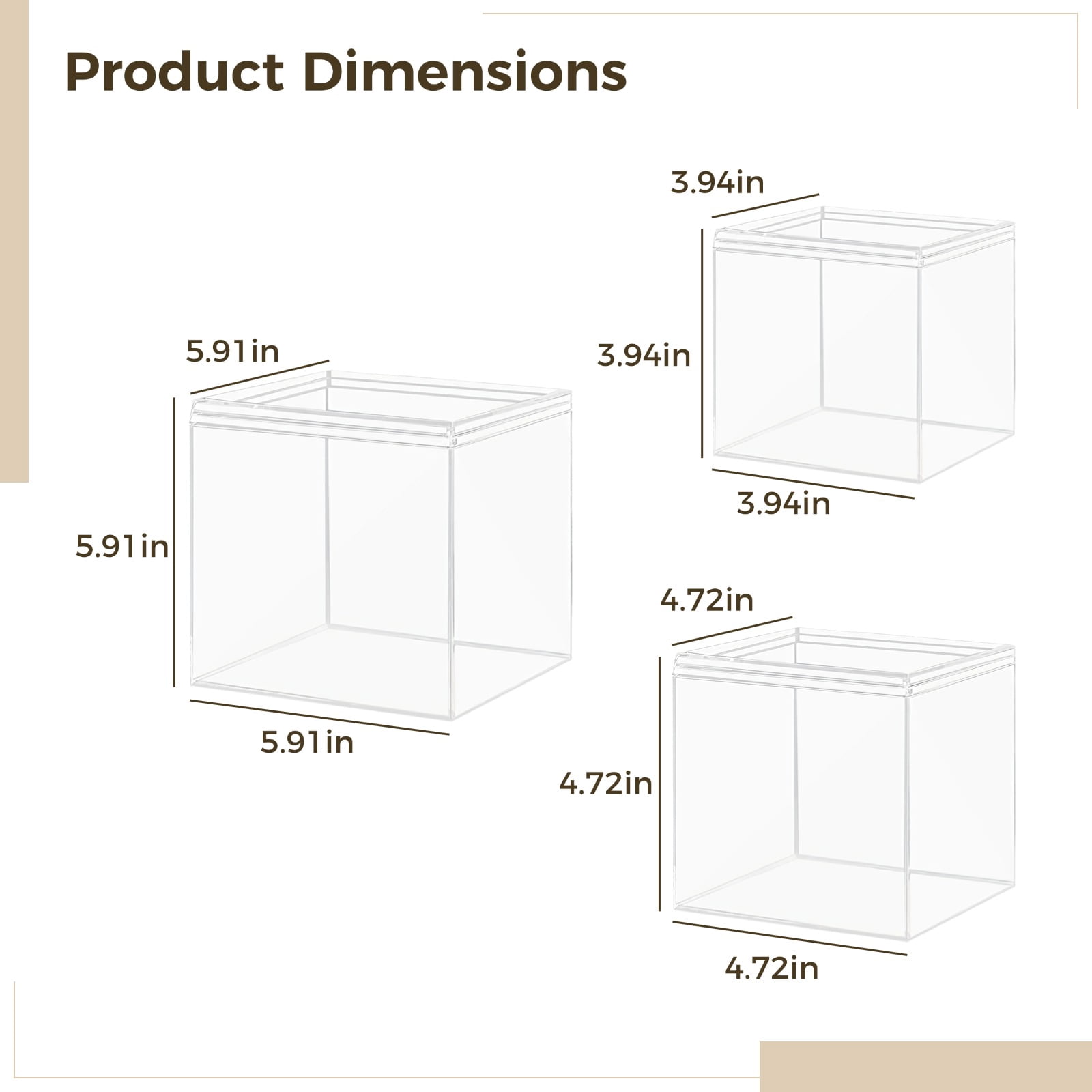 3 PCS Clear Cube Organizers, 3 Sizes Acrylic Storage Box with Lid, Acrylic Cube Storage Container for Candies Jewelry Coins Art Supplies