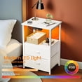 thumbnail image 3 of Nightstand with Charging Station and LED Lights, Small Night Stand for Bedroom with Fabric Drawer and Storage Shelf, End Table with Waterproof Top, Easy Assembly, White, 3 of 12