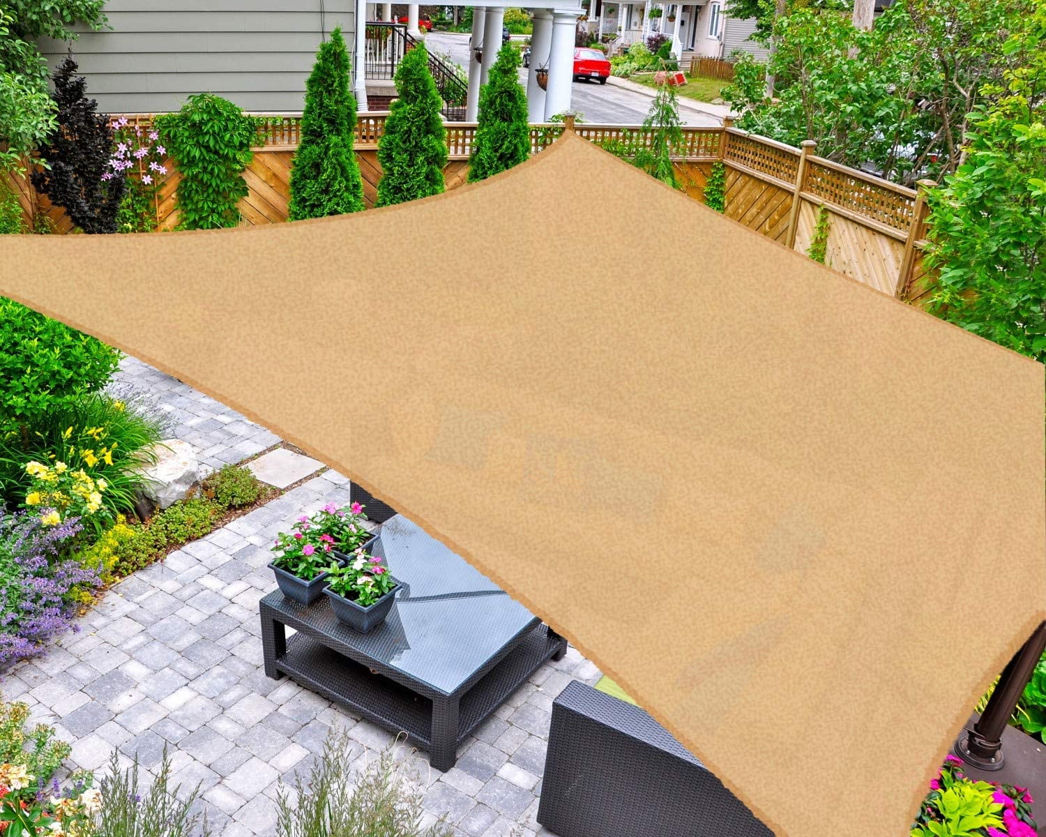 11' Square Sun Shade Sail Complete Home Lawn Kit Patio Outdoor Desert Sand Color 