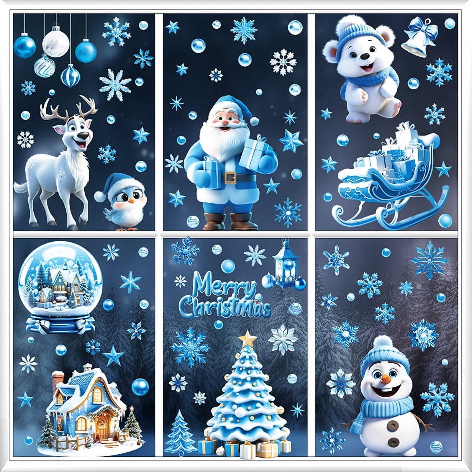 570 Pieces Snowflake Window Clings Winter Window Clings Christmas Snowflake Decal Stickers Window Clings Decorations for Christmas Frozen Theme Party New Year Supplies, 9 Sheets (White)