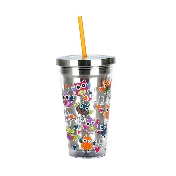 Novelty Drinkware Spoontiques Owls 16oz Stainless Steel Travel Cup with
