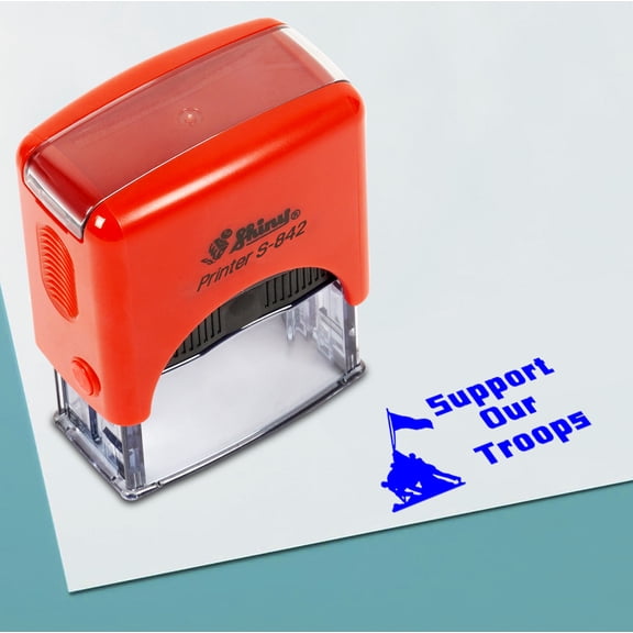 Printtoo Support Our Troops Self Inking Rubber Stamp Pre,Inked Office Stamp, Home Office Business Stationery, 38 x 14 mm, Blue