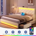 thumbnail image 3 of Greenstell Smart Charging Storage Bed Frame - 900lbs Capacity Noise-Free, Full, Off White, 3 of 7