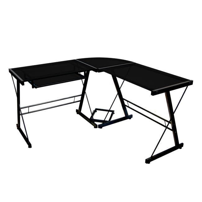 Modern Glass and Metal L-Shaped Corner Computer Desk by Manor Park