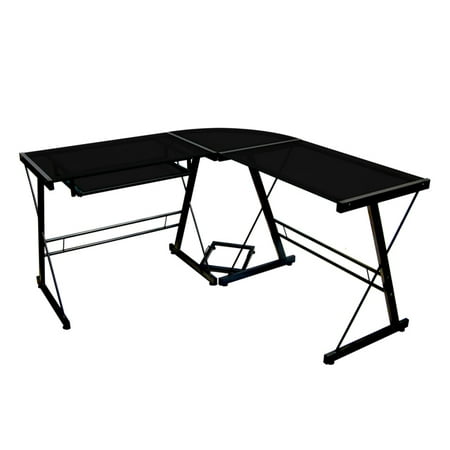 Walker Edison - 51" L-Shaped Modern Glass Corner Computer Desk - Black