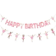 Pink Ballerina Themed Birthday Party Decorations, Ballet Girls Happy Birthday Banner Ballet Dancers Hanging Garland Cartoon Ballet Theme Wall Decor Bday Party Supplies