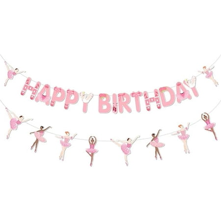 Pink Ballerina Themed Birthday Party Decorations, Ballet Girls Happy Birthday Banner Ballet Dancers Hanging Garland Cartoon Ballet Theme Wall Decor Bday Party Supplies