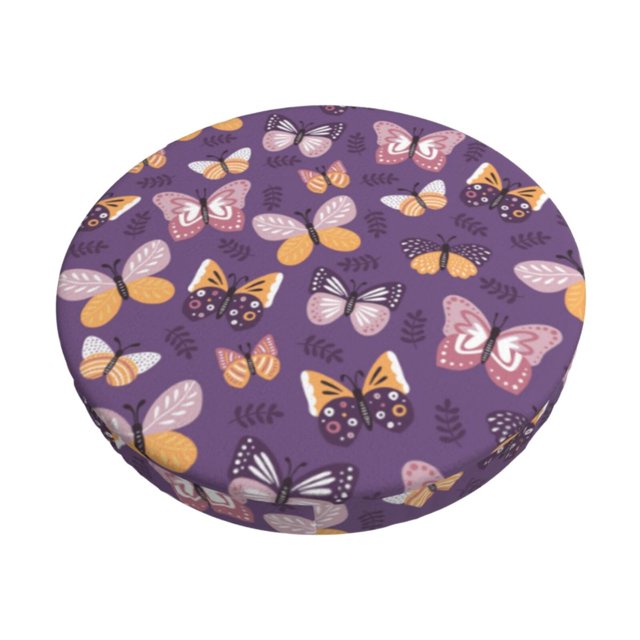 Disketp Butterflies And Floral Funda Redonda para Taburete, Funda de Cojín para Silla de Bar Suave y Elástica-14 inch