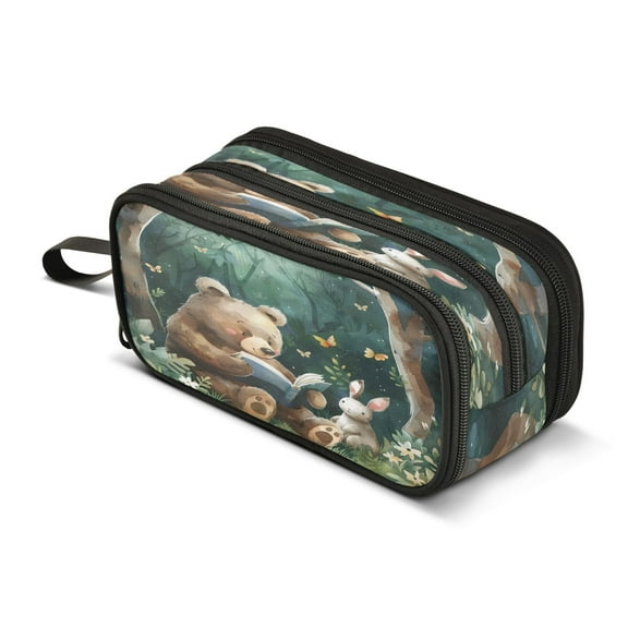 ALAZA Bear Reading Pencil Case Bag 3 Compartment Pen Pouch Large Storage Holder Box Organizer
