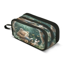ALAZA Bear Reading Pencil Case Bag 3 Compartment Pen Pouch Large Storage Holder Box Organizer