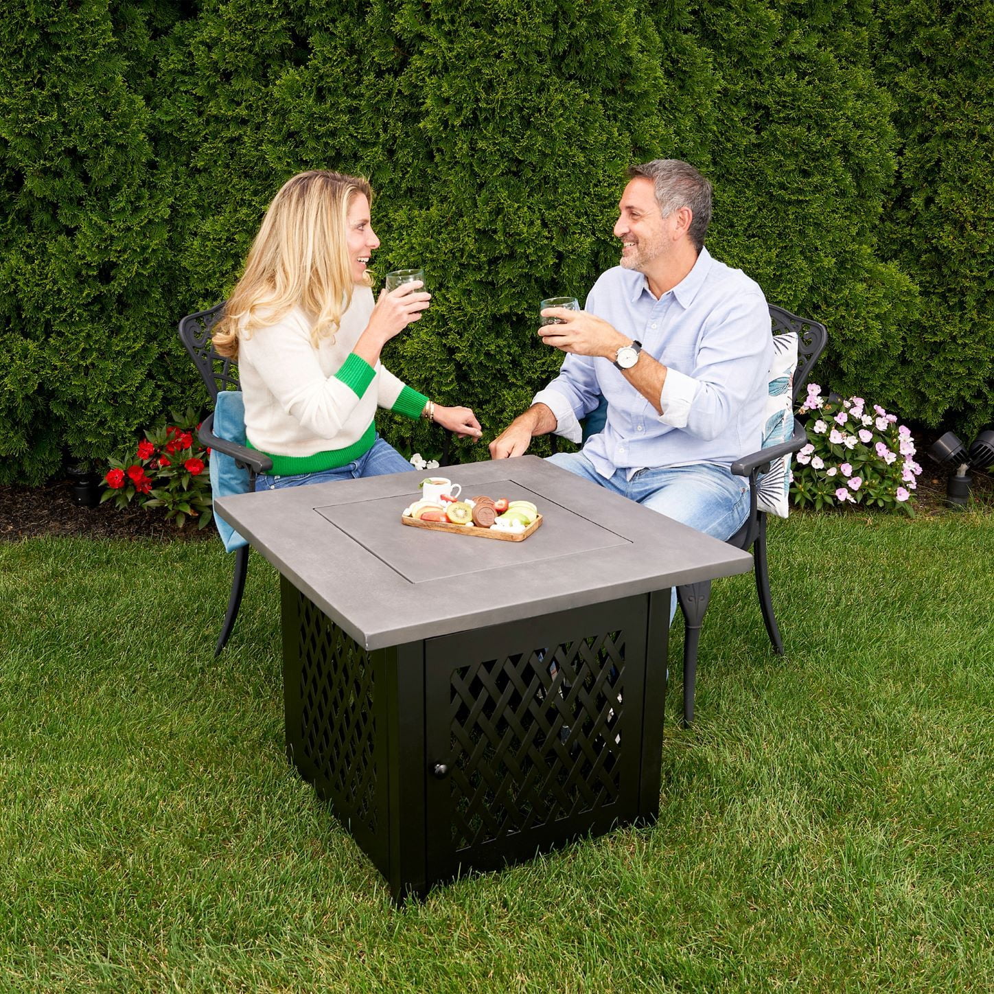 Endless Summer Charles 30" Square Outdoor UV Printed LP Gas Fire Pit​ Table