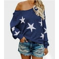 thumbnail image 2 of Star Sweater Women Vintage Long Sleeve Knit Sweater Yk2 Star Pattern Crew Neck Casual Pullover Top(A), 2 of 3