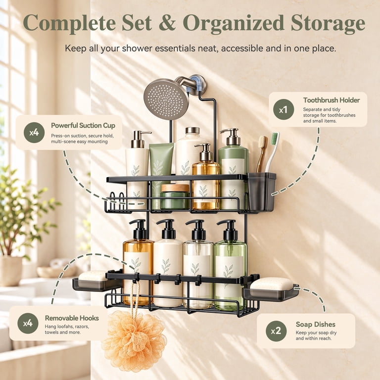 TINANA Hanging Shower Caddy Over Showerhead, Black Stainless Steel photo 5