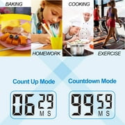 1Piece Multi-Function Electronic Timer, Kitchen Timer, Stopwatch Count Up and Down,Management Timer, Suitable for Kitchen, Study, Work, Exercise Training, Outdoor Activities(White)