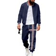 thumbnail image 2 of yuCgh Men's Casual Bomber Style Jacket and Jogger Pants Set, Two-Piece Athletic Outfit with Elastic Waist for Urban and Outdoor Wear,Navy L, 2 of 8