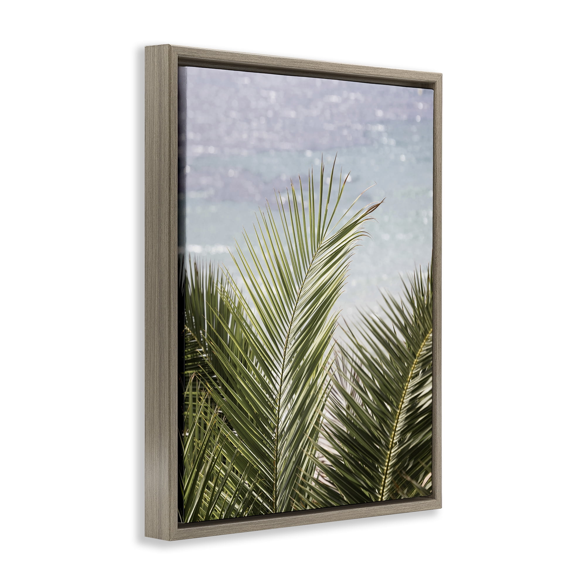 Stupell Industries Graceful Palms by Sea Nautical & Beach Photography Brown Floater Framed Canvas Art Print Wall Art, 17 x 21