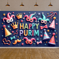 thumbnail image 6 of Colorful Happy Purim Banner Festive Purim Display Mask Design Party Hat Decor Festive Backdrop for Jewish Holiday Purim Celebration Indoor Party, 6 of 9