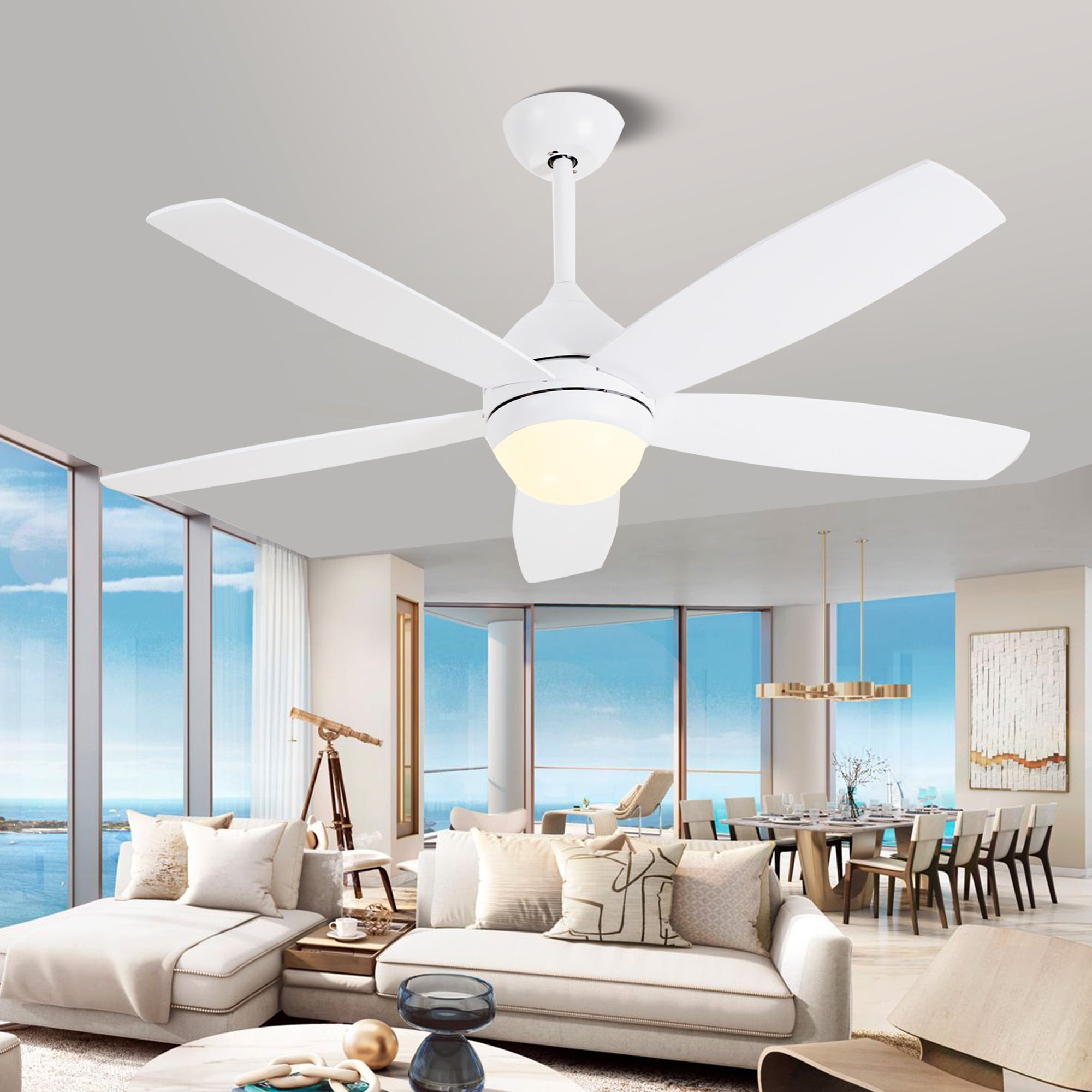 52 Inch Noiseless Ceiling Fans with LED Lights Remote Control, Modern