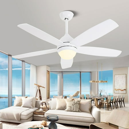 

52 Inch Noiseless Ceiling Fans with LED Lights Remote Control Modern Ceiling Fan Bedroom Ceiling Fan with 6 Wind Speed Reversible Blades DC Motor