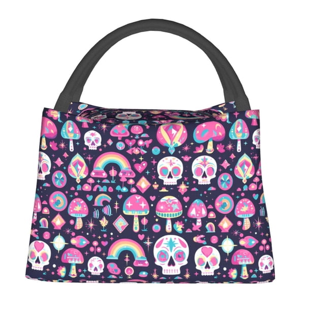 Fotbe cute Skull rainbow mushroom Bolsa Térmica Portátil con Estampado, Bolsa de Entrega de Alimentos Aislada, Bolsa Reutilizable de Gran Capacidad para Comidas y Supermercado