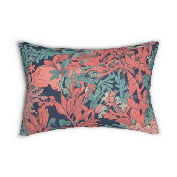 Lumbar Pillow with Coral Design