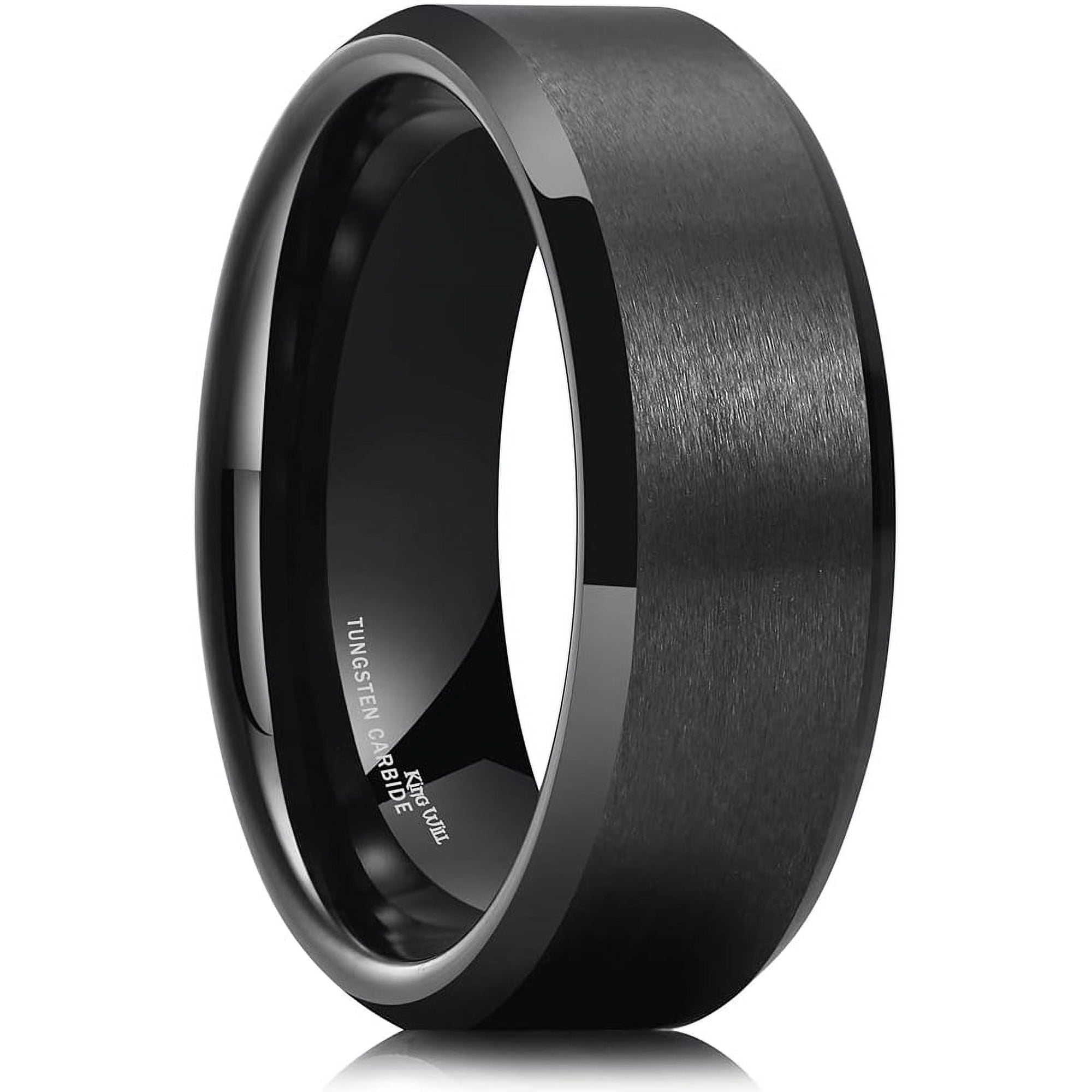 King Will Basic 8mm Men Wedding Black Tungsten Ring Matte Finish Beveled Polished Edge Comfort Fit Size 10