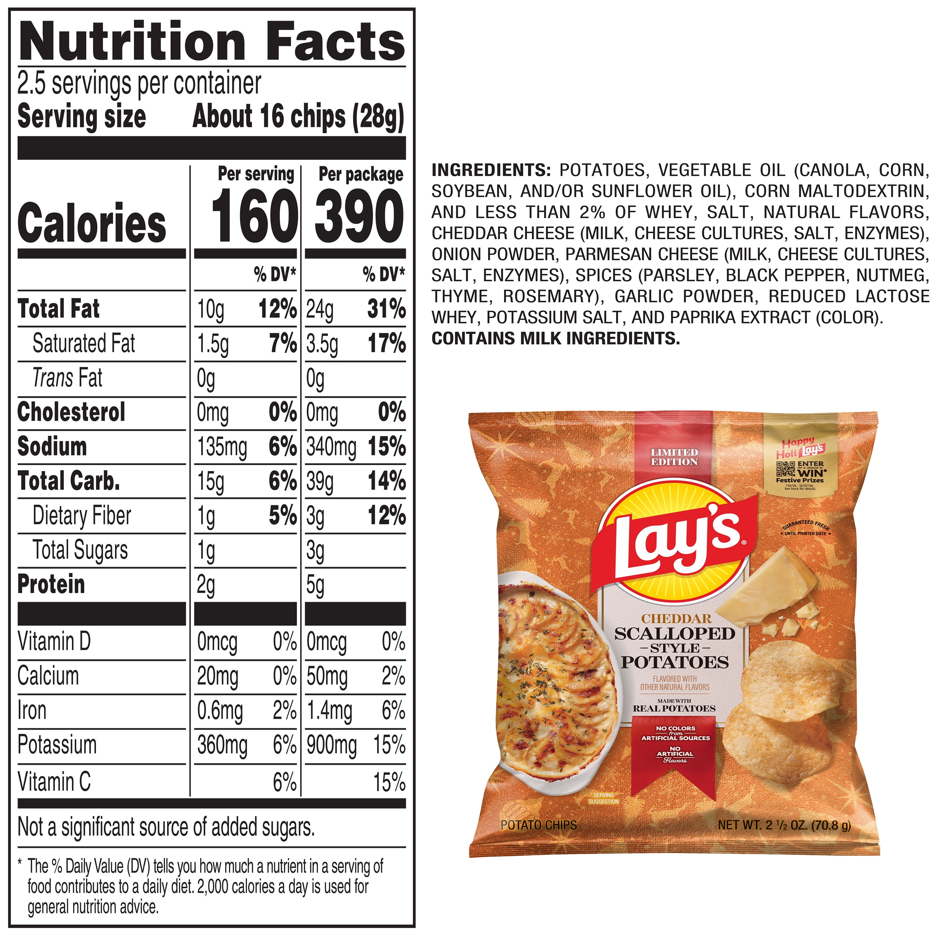 Lays Holiday Cheddar Scalloped Potato Chips, 2.5 oz