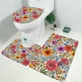 thumbnail image 2 of Pioneer Flower Floral Print Pattern Bathroom Rugs Sets 3 Piece,Toilet Cover Set,Absorbent Non Slip Bathroom Mats Sets with U-Shaped Contour Rug Toilet Rug Set, 2 of 5