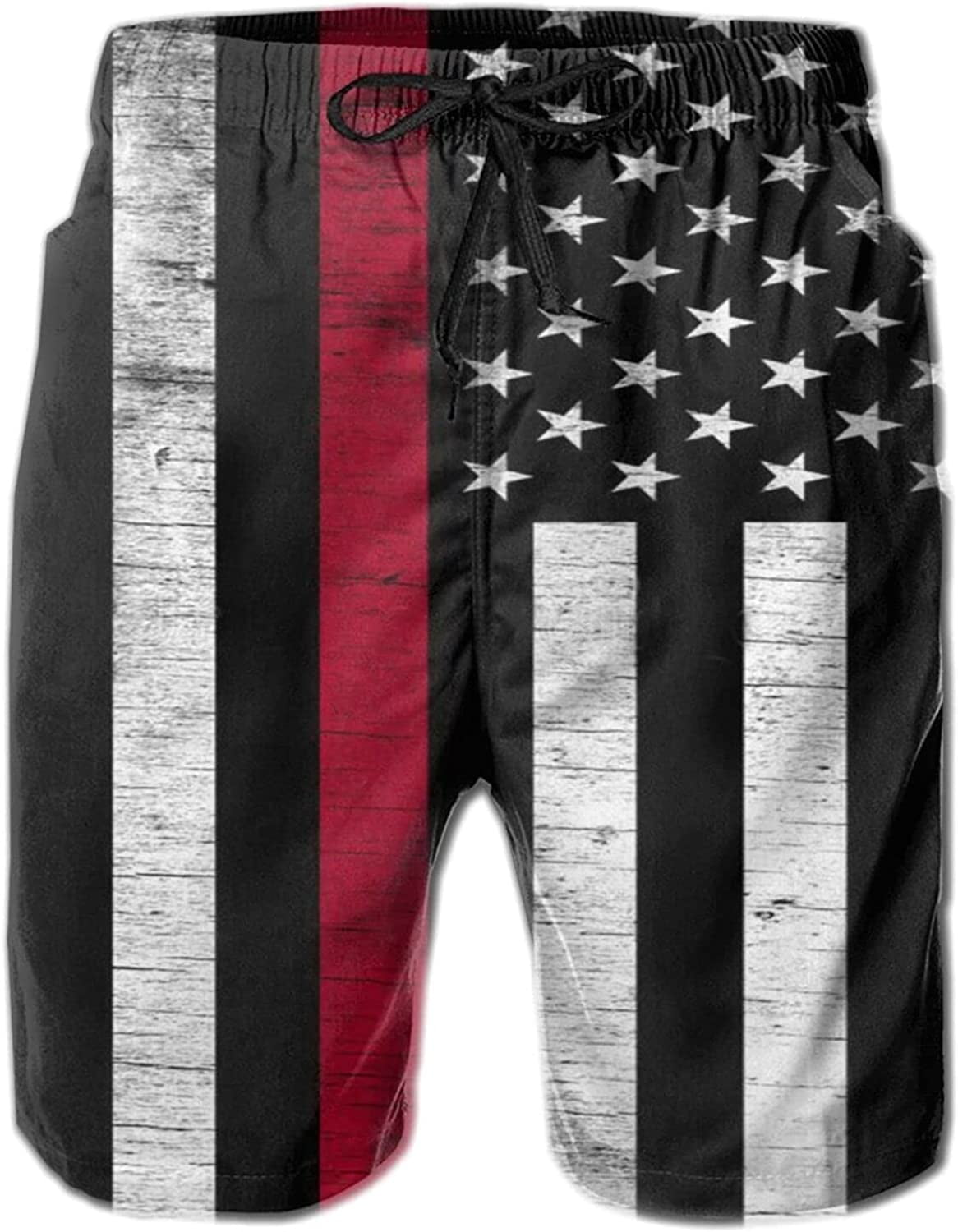 Men s Beach Shorts Thin Red Line Firefighter USA Flag 3D Printed Swim Trunks Quick Dry Surf Bathing Suit S 3XL