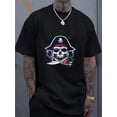 thumbnail image 2 of Men's Vintage Pirate Print T-Shirt - White Crewneck Skull Graphic Short Sleeve, Soft Casual Daily Wear, Machine Washable Summer Top, Family Cruise Outfit, Nautical Style Design, Comfortable, 2 of 10