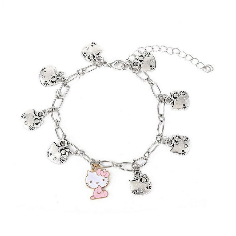 Hello Kitty Women's Silver Plated Charm Bracelet, 8 inch, Size: One size, White