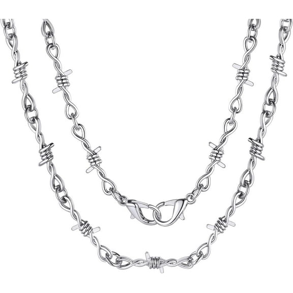 ChainsHouse Men's Necklaces Stainless Steel Punk Thorns Chains 6mm Width Chunky Chains Gothic Jewelry Gift, 22inch