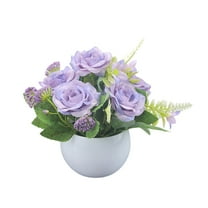 Artificial Flower Bouquet | Realistic Polyester Roses | Pink Purple White Yellow Colors | 15cm Table Centerpiece for Home Dining Room Decor